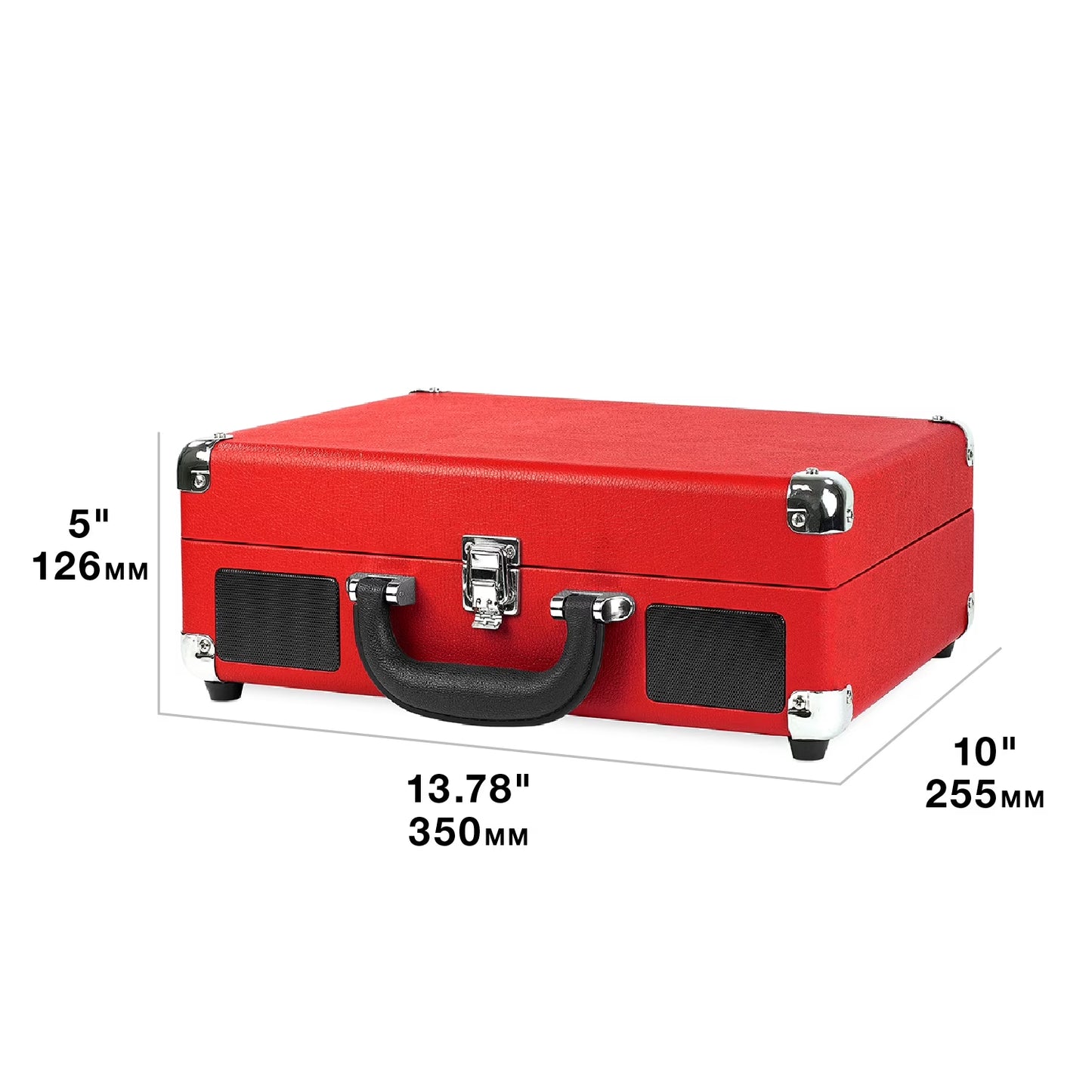 Journey Bluetooth Portable Suitcase Record Player with 3-Speed Turntable & Built-In Speakers | Red