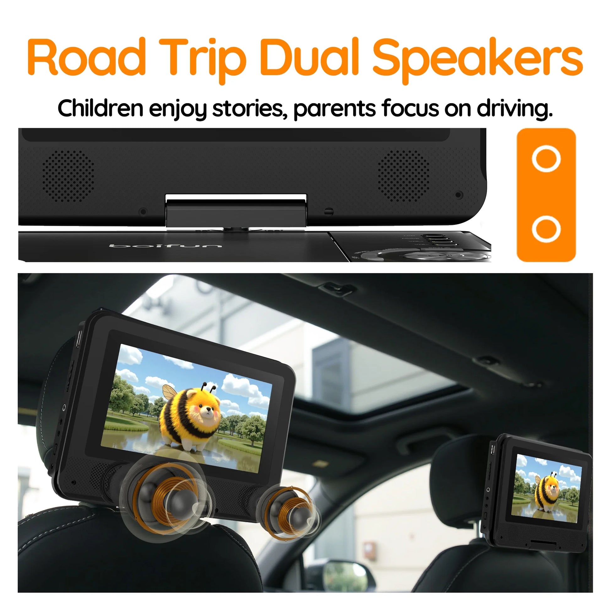 9.5'' Portable DVD Player for Kids, 7.5'' Swivel Screen, 5H Battery, Region Free USB/SD/DVD, DVD Player for Car Travel