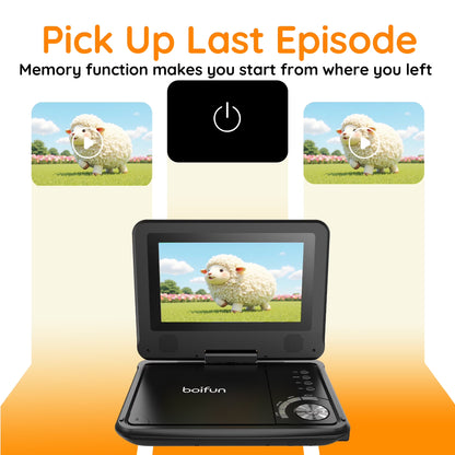 9.5'' Portable DVD Player for Kids, 7.5'' Swivel Screen, 5H Battery, Region Free USB/SD/DVD, DVD Player for Car Travel