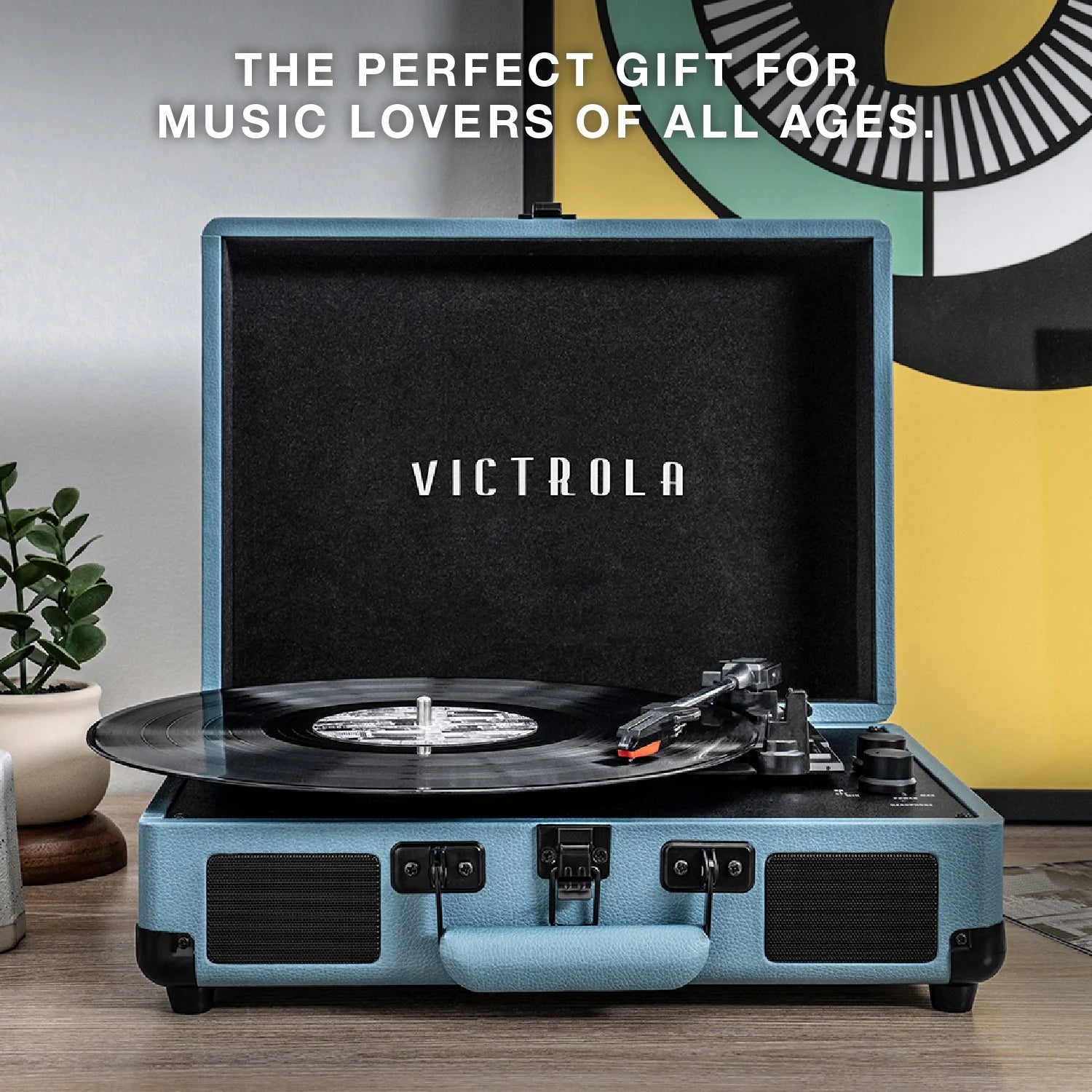 Journey Bluetooth Portable Suitcase Record Player with 3-Speed Turntable & Built-In Speakers | Red