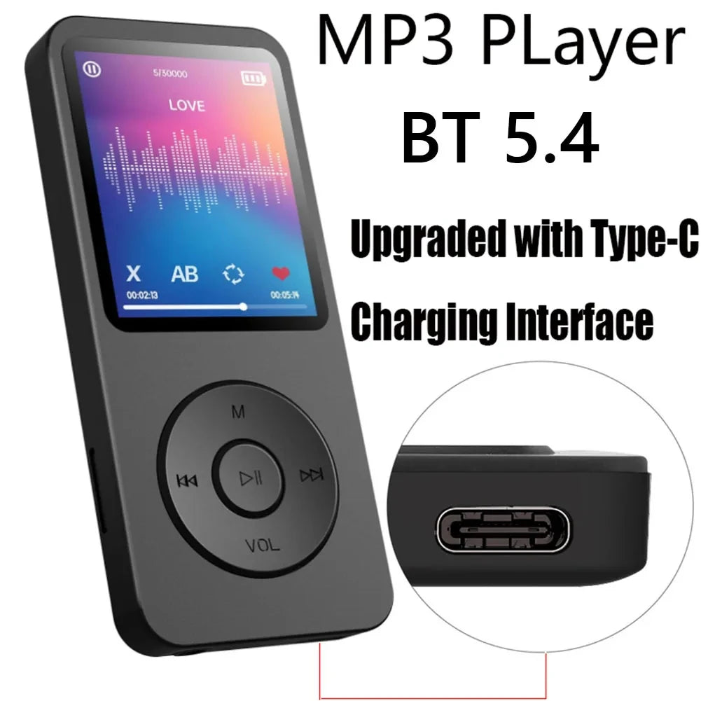 MP3 Bluetooth Player with Type-C Interface for Fast Charging 5.4 Bluetooth Version Expandable Memory Card Music Player FM E-Book