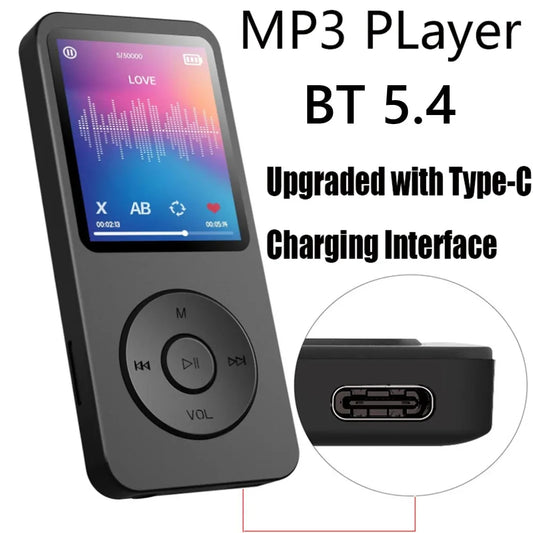 MP3 Bluetooth Player with Type-C Interface for Fast Charging 5.4 Bluetooth Version Expandable Memory Card Music Player FM E-Book