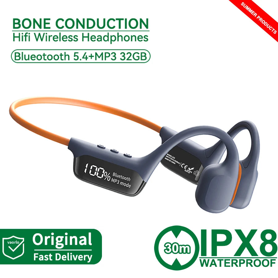 IPX8 Waterproof Swimming Diving Bone Conduction Headphone Bluetooth 5.3 Bass Wireless Headset MP3 (32G) Player Fitness Earphone