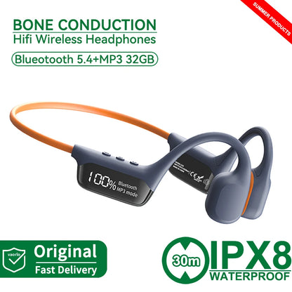IPX8 Waterproof Swimming Diving Bone Conduction Headphone Bluetooth 5.3 Bass Wireless Headset MP3 (32G) Player Fitness Earphone