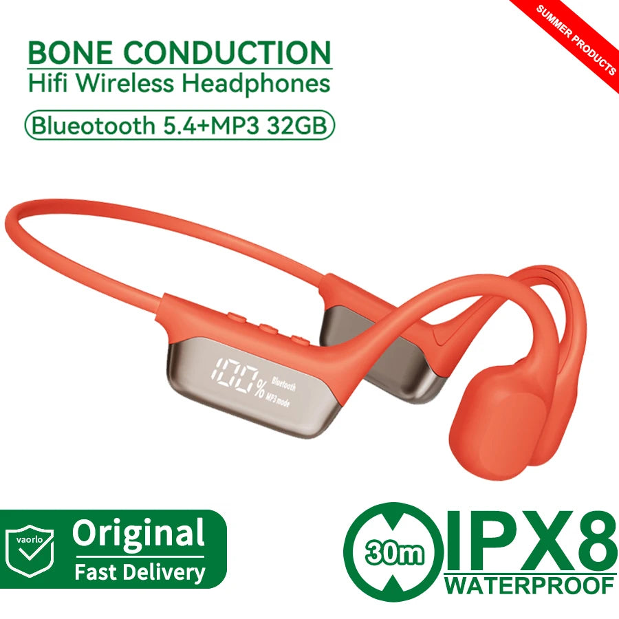 IPX8 Waterproof Swimming Diving Bone Conduction Headphone Bluetooth 5.3 Bass Wireless Headset MP3 (32G) Player Fitness Earphone