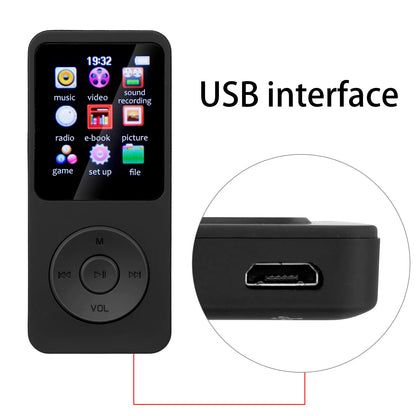 MP3 Bluetooth Player with Type-C Interface for Fast Charging 5.4 Bluetooth Version Expandable Memory Card Music Player FM E-Book
