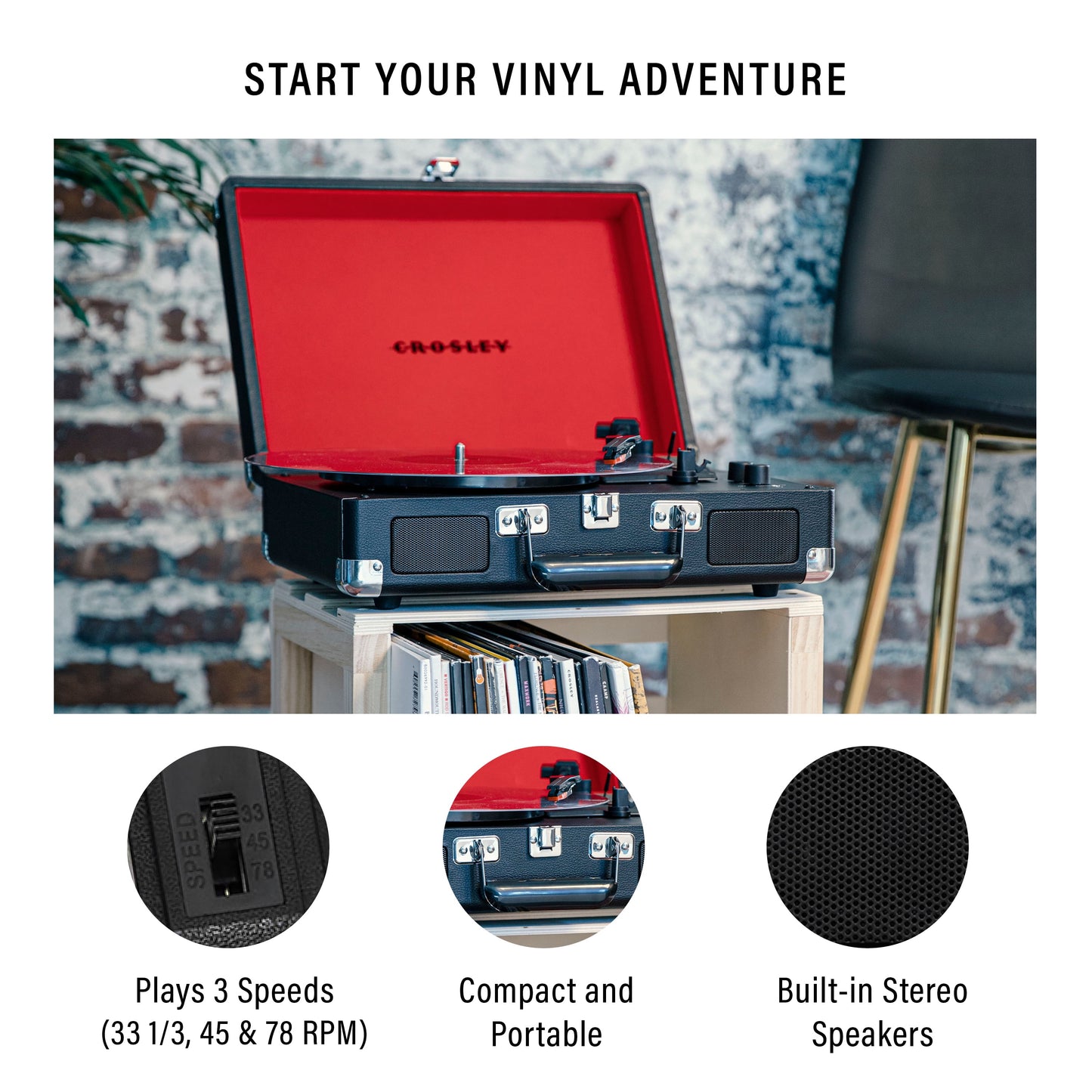 Cruiser Premier Vinyl Record Player with Speakers and Bluetooth - Audio Turntables