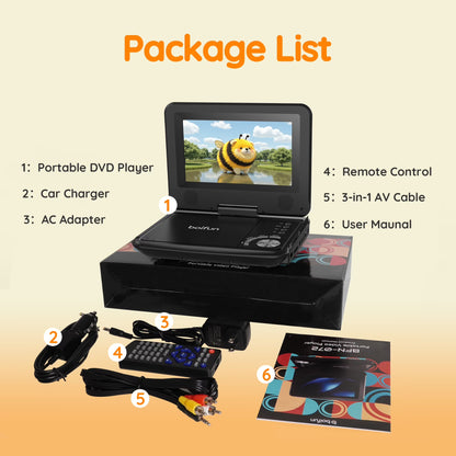 9.5'' Portable DVD Player for Kids, 7.5'' Swivel Screen, 5H Battery, Region Free USB/SD/DVD, DVD Player for Car Travel