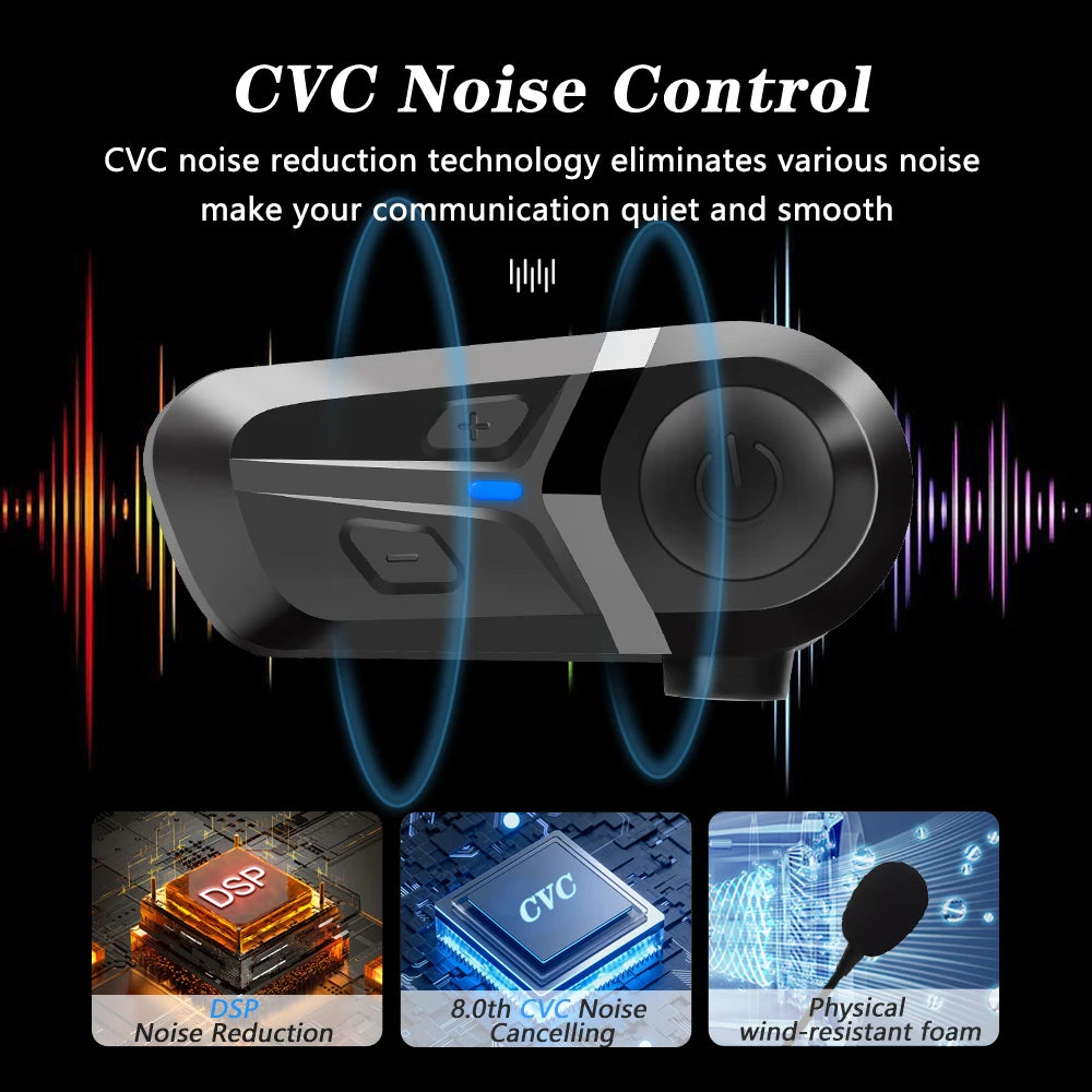 Waterproof Motorcycle Helmet Headset Wireless Hands-Free Call Phone Earphone Music Player for Moto Helmet BT 5.3