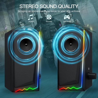 Computer Speakers, Desktop Speakers with Various Colorful LED, Gaming Speakers with Volume Control,For PC, AC Adapter Powered and 3.5Mm Aux-In Computer Speakers