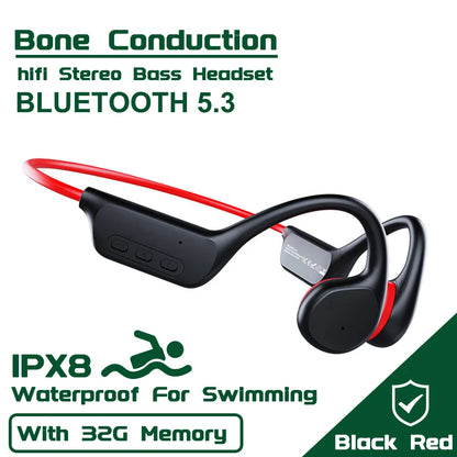 IPX8 Waterproof Swimming Diving Bone Conduction Headphone Bluetooth 5.3 Bass Wireless Headset MP3 (32G) Player Fitness Earphone