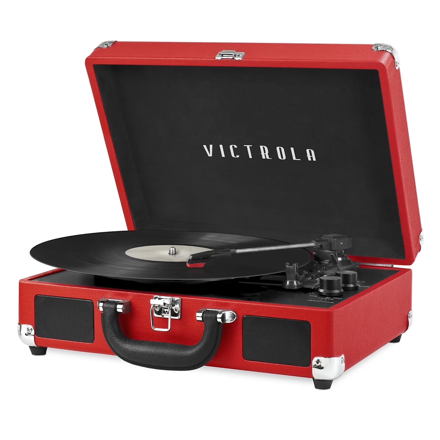 Journey Bluetooth Portable Suitcase Record Player with 3-Speed Turntable & Built-In Speakers | Red