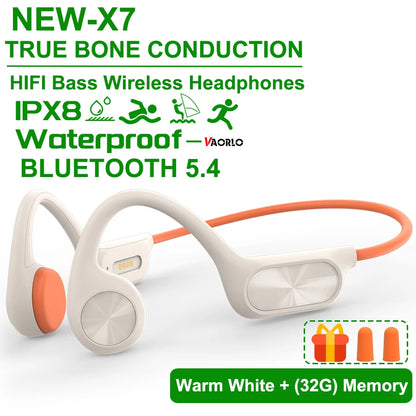 IPX8 Waterproof Swimming Diving Bone Conduction Headphone Bluetooth 5.3 Bass Wireless Headset MP3 (32G) Player Fitness Earphone