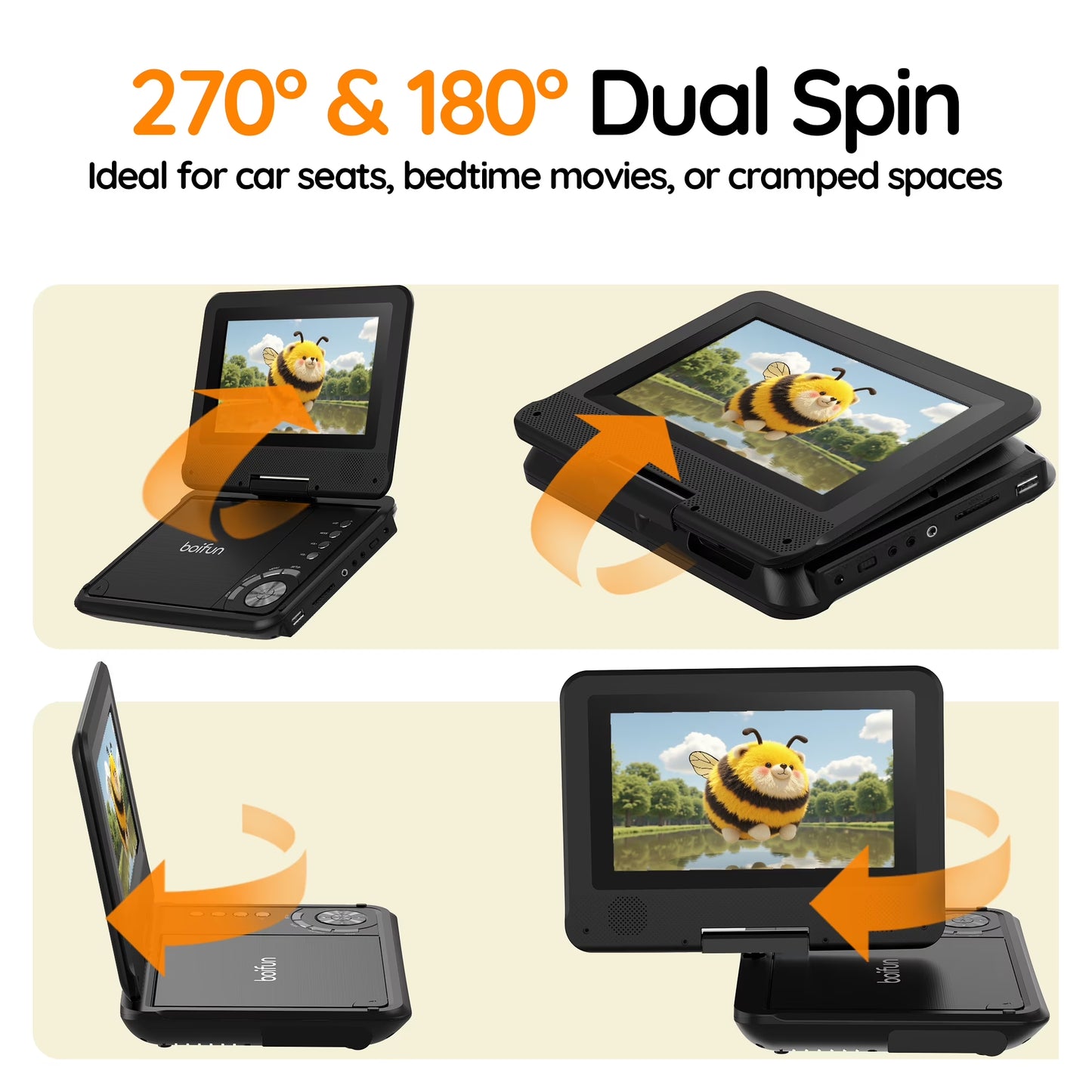 9.5'' Portable DVD Player for Kids, 7.5'' Swivel Screen, 5H Battery, Region Free USB/SD/DVD, DVD Player for Car Travel