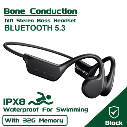 IPX8 Waterproof Swimming Diving Bone Conduction Headphone Bluetooth 5.3 Bass Wireless Headset MP3 (32G) Player Fitness Earphone