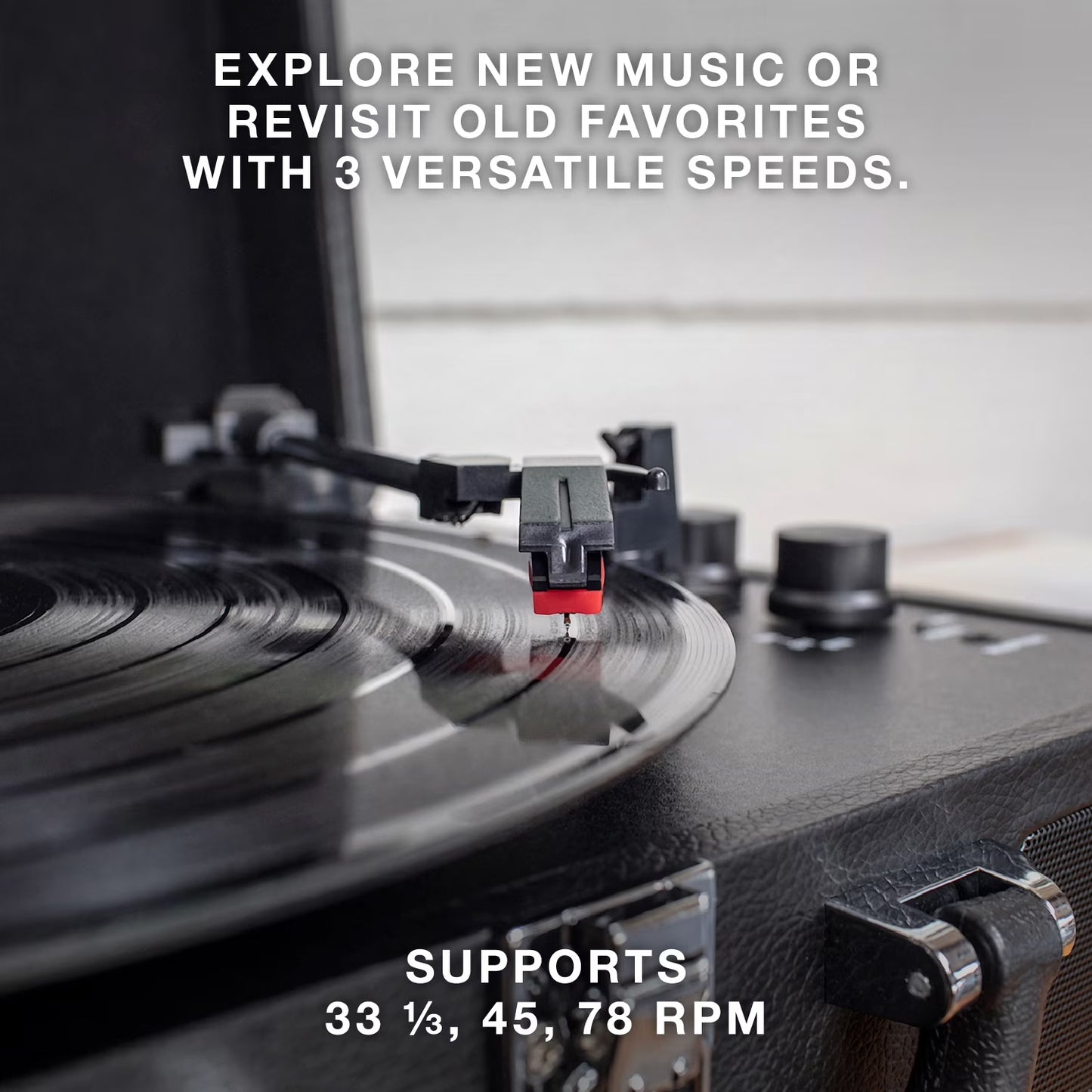Journey Bluetooth Portable Suitcase Record Player with 3-Speed Turntable & Built-In Speakers | Red