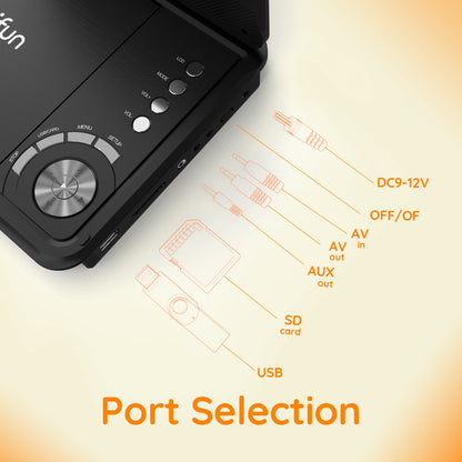 9.5'' Portable DVD Player for Kids, 7.5'' Swivel Screen, 5H Battery, Region Free USB/SD/DVD, DVD Player for Car Travel
