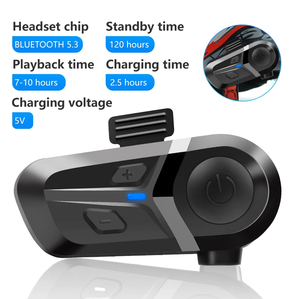 Waterproof Motorcycle Helmet Headset Wireless Hands-Free Call Phone Earphone Music Player for Moto Helmet BT 5.3