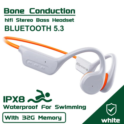 IPX8 Waterproof Swimming Diving Bone Conduction Headphone Bluetooth 5.3 Bass Wireless Headset MP3 (32G) Player Fitness Earphone