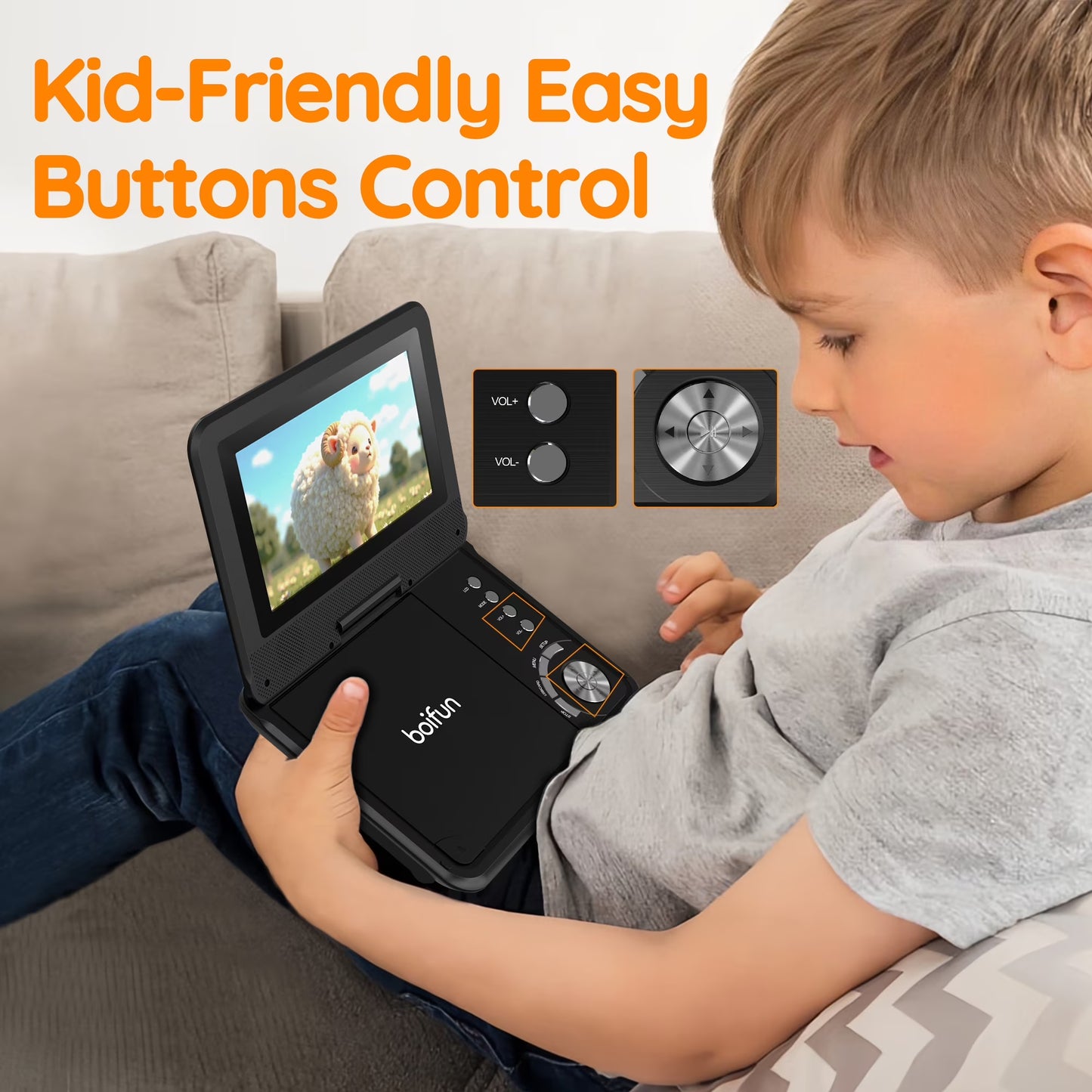 9.5'' Portable DVD Player for Kids, 7.5'' Swivel Screen, 5H Battery, Region Free USB/SD/DVD, DVD Player for Car Travel