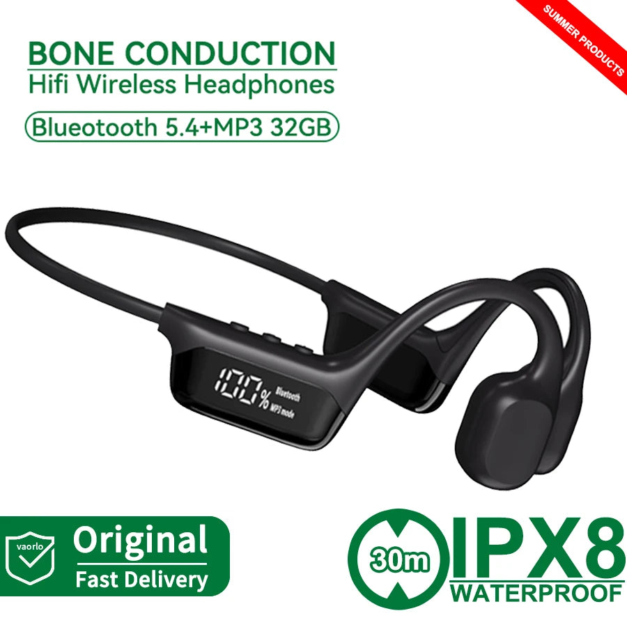 IPX8 Waterproof Swimming Diving Bone Conduction Headphone Bluetooth 5.3 Bass Wireless Headset MP3 (32G) Player Fitness Earphone