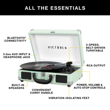 Journey Bluetooth Portable Suitcase Record Player with 3-Speed Turntable & Built-In Speakers | Red