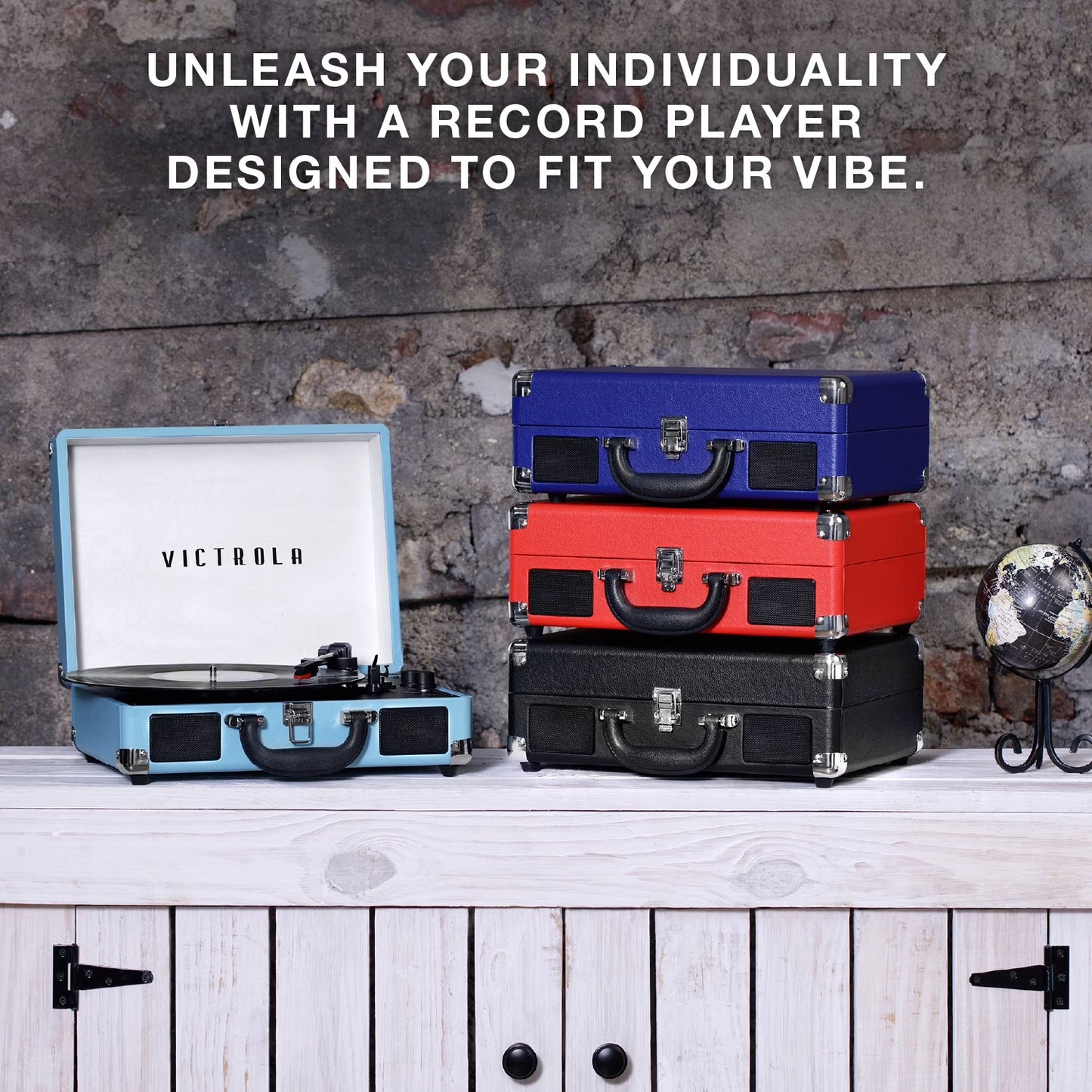 Journey Bluetooth Portable Suitcase Record Player with 3-Speed Turntable & Built-In Speakers | Red