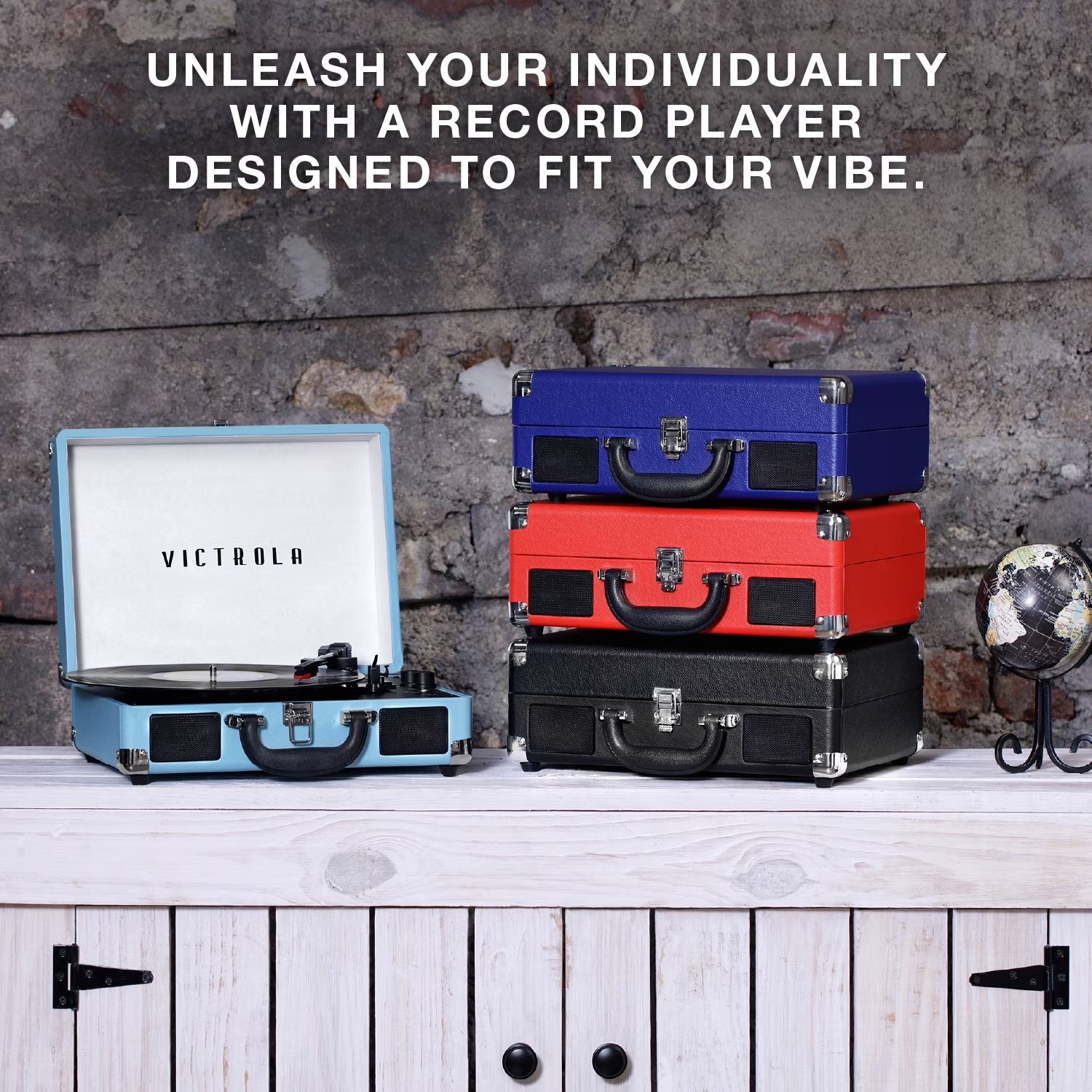 Journey Bluetooth Portable Suitcase Record Player with 3-Speed Turntable & Built-In Speakers | Red