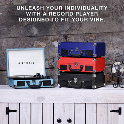 Journey Bluetooth Portable Suitcase Record Player with 3-Speed Turntable & Built-In Speakers | Red