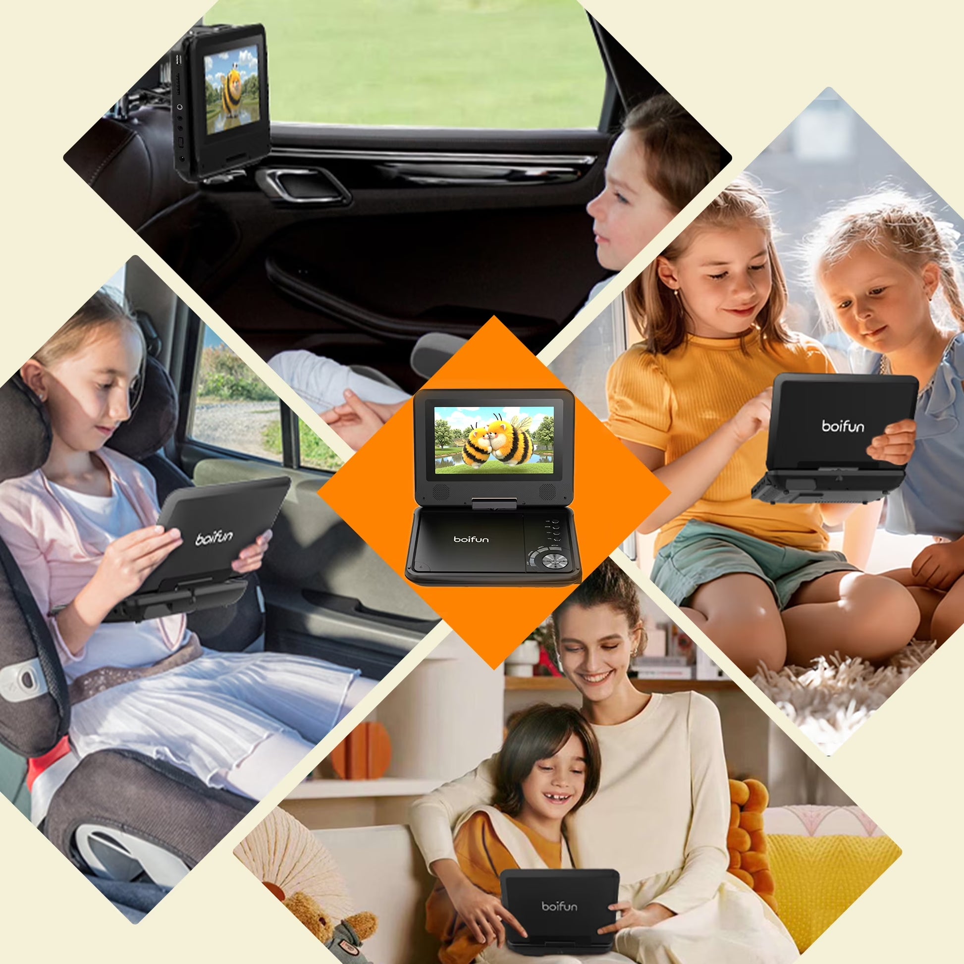 9.5'' Portable DVD Player for Kids, 7.5'' Swivel Screen, 5H Battery, Region Free USB/SD/DVD, DVD Player for Car Travel