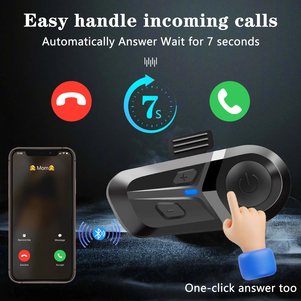 Waterproof Motorcycle Helmet Headset Wireless Hands-Free Call Phone Earphone Music Player for Moto Helmet BT 5.3