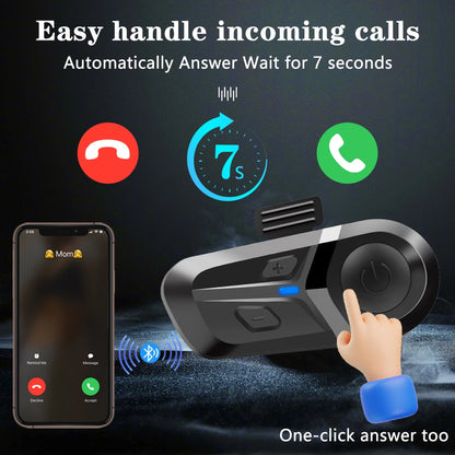 Waterproof Motorcycle Helmet Headset Wireless Hands-Free Call Phone Earphone Music Player for Moto Helmet BT 5.3