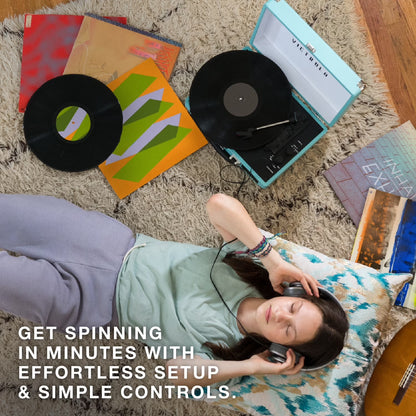 Journey Bluetooth Portable Suitcase Record Player with 3-Speed Turntable & Built-In Speakers | Red