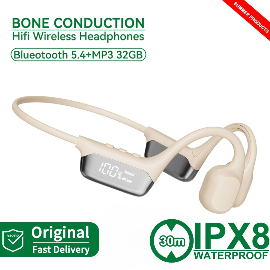 IPX8 Waterproof Swimming Diving Bone Conduction Headphone Bluetooth 5.3 Bass Wireless Headset MP3 (32G) Player Fitness Earphone