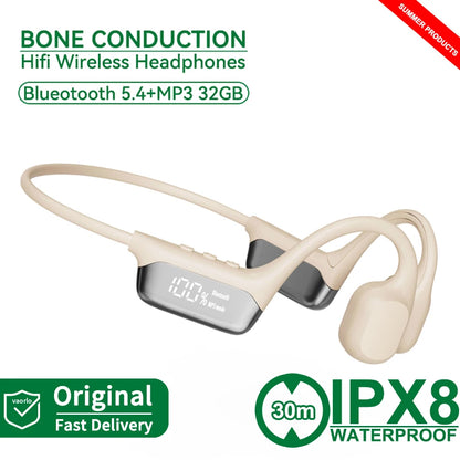 IPX8 Waterproof Swimming Diving Bone Conduction Headphone Bluetooth 5.3 Bass Wireless Headset MP3 (32G) Player Fitness Earphone