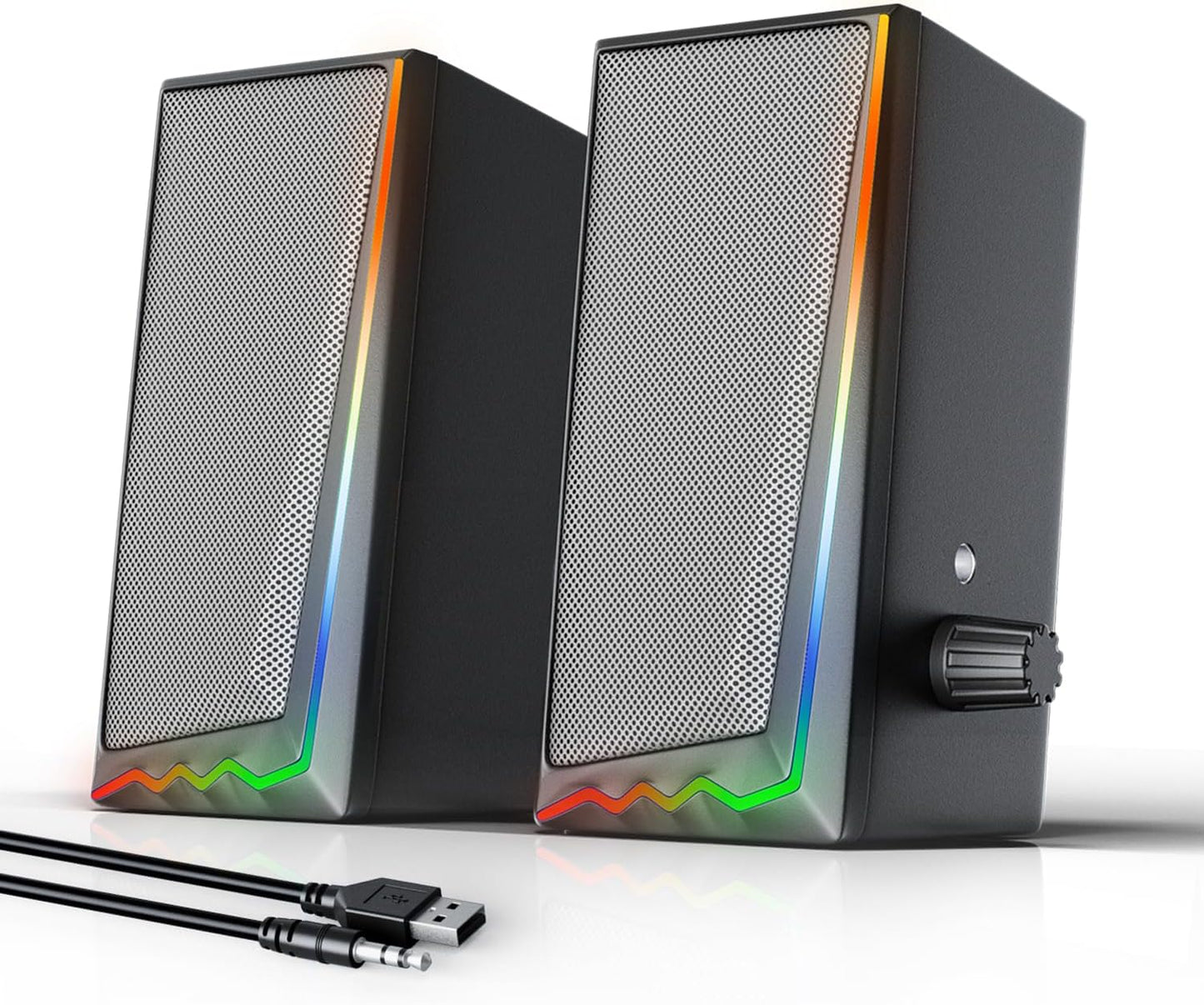 Computer Speakers, Desktop Speakers with Various Colorful LED, Gaming Speakers with Volume Control,For PC, AC Adapter Powered and 3.5Mm Aux-In Computer Speakers
